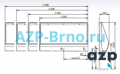 Подвесной нержавеющий писсуар-желоб ZP 01 AZP Brno Чехия (фото, схема)