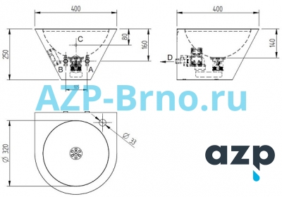 Раковина из нержавеющей стали AUM 033 AZP Brno Чехия (фото, схема) Раковина из нержавеющей стали AUM 033 AZP Brno Чехия (фото, схема)